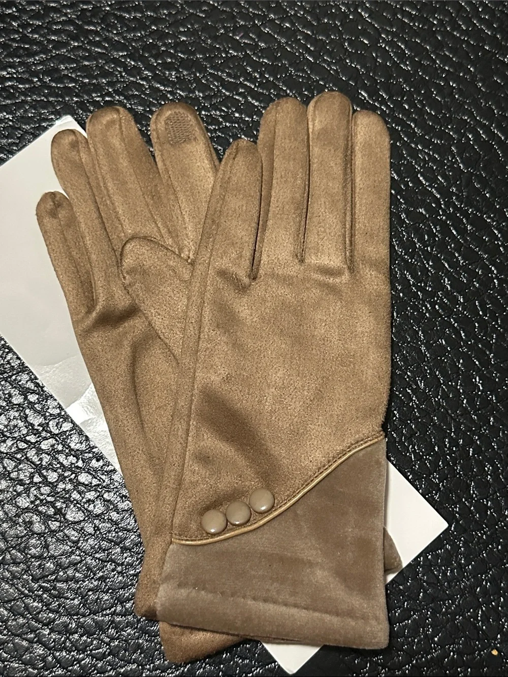 Soft Taupe Suede Gloves with Button Detail